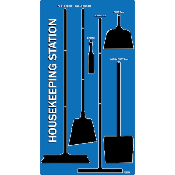 5S Housekeeping Shadow Board Broom Station Version 3 - Blue Board / Black Shadows  With Broom